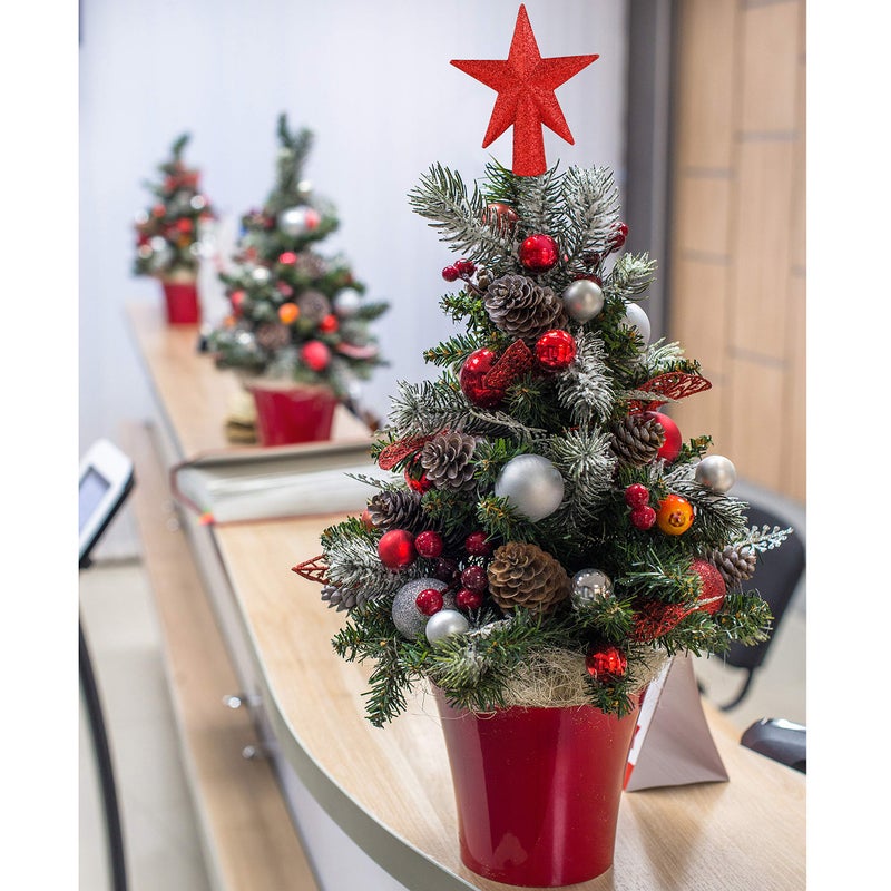 Ornativity Glitter Star Tree Topper - Christmas Red Decorative Holiday Tabletop Desktop Mini Trees Toppers Sparkle Bethlehem Star Decor Xmas Ornament 4" - Image 3